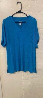 Chico's Travelers Azure Blue V-Neck Acetate Spandex Slinky Tunic Top size 3